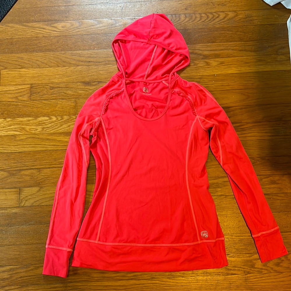 Hot Pink Long Sleeve Hooded Athletic Shirt